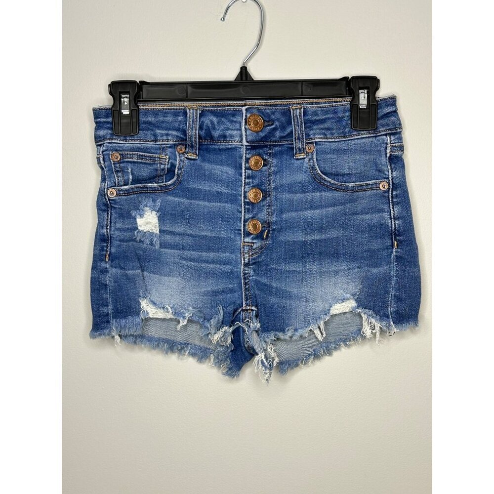 Women’s American eagle hi-rise shortie size 0 Jean button fly distressed shorts